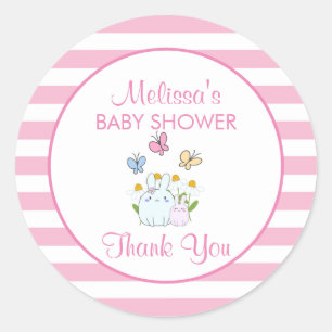 Tack för bunnies, Butterflies & Daisys Baby Shower Runt Klistermärke