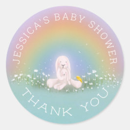 Tack för Bunny Rainbow Baby Shower Runt Klistermärke