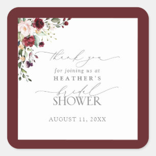 Tack för Burgundy-Blommigt för elegant Shower Fyrkantigt Klistermärke