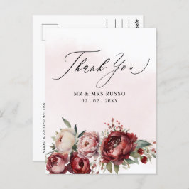 Tack för Burgundy  Blommigt för skriptElegant Vykort