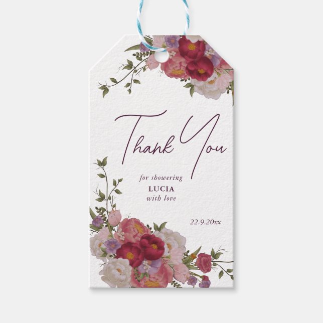 Tack för Burgundy Blommigt-Möhippa för elegant Presentetikett (Framsidan)