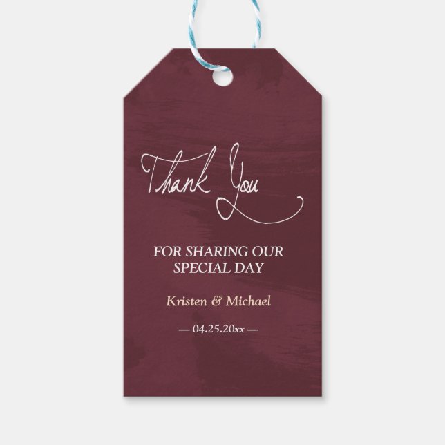 Tack för Burgundy och Guld Glitter Pocket Presentetikett (Framsidan)