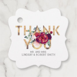 Tack för Burgundy och  Rosa Blommigt Gåvor Etiketter