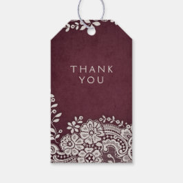 Tack för Burgundy vintage snöre, , bröllop Presentetikett