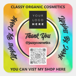 Tack för Business QR Code Logotyp HoloGraph Rainbo Fyrkantigt Klistermärke