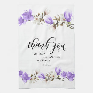 Tack för Calligraphy för vattenfärgMagnoliablom Kökshandduk