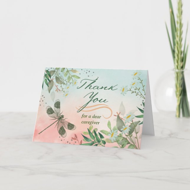 Tack för Caregiver Dragonfly-Daisy Kort (Framsida)