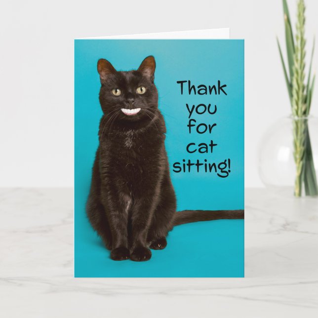 Tack för Cat Black Cat WIth Human Teeth Humor Helgkort (Framsida)