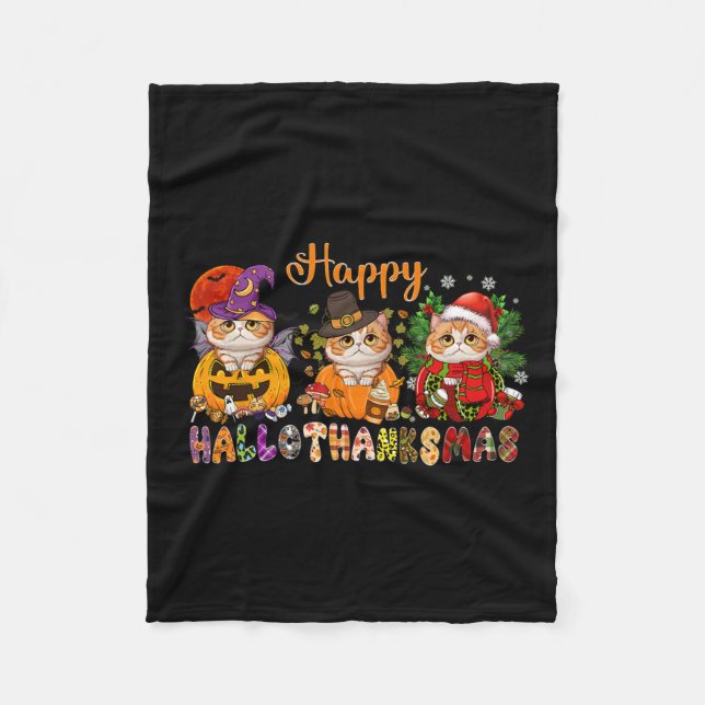 Tack för Cat Halloween-julen Lycklig Hallothanksma Fleecefilt (Framsidan)