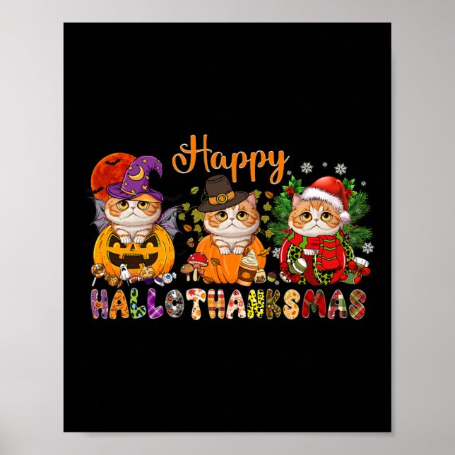 Tack för Cat Halloween-julen Lycklig Hallothanksma Poster (Framsidan)