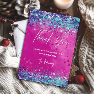Tack för chic aqua rosa iridescent glitter kort