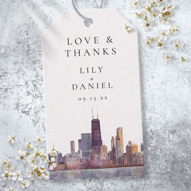 Tack för Chicago Skyline Bröllop Presentetikett (Chicago Skyline Wedding Thank You Gift Tags)