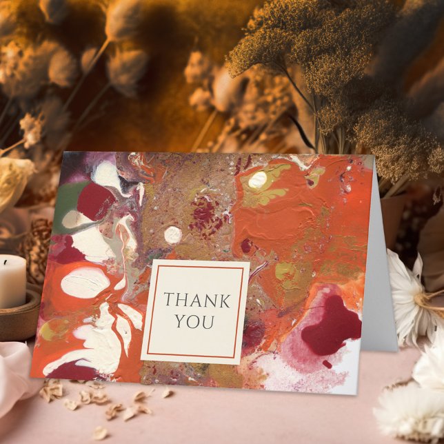 Tack för Contemporary av orange Abstrakt (Artful abstract thank you card.)