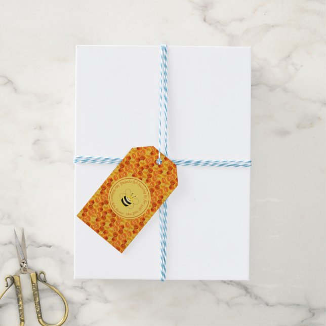 Tack för cute Bee Beed Baby Shower Presentetikett (Med Snöre)