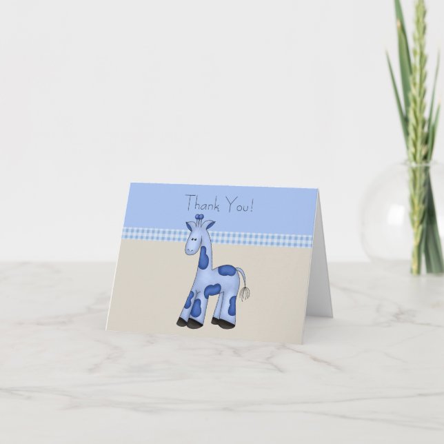 Tack för Cute Blue Giraffe Pojke-kort (Framsida)