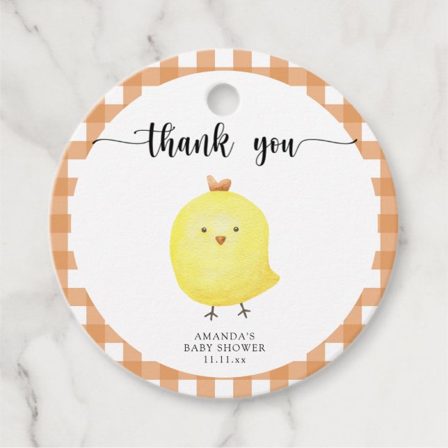 Tack för Cute Chicken-babyduschen Gåvor Etiketter (Framsida)