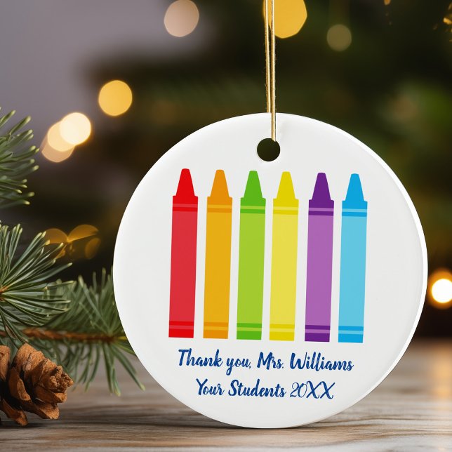 Tack för Cute Crayon Elementary Teacher Anpassning Julgransprydnad Keramik (Skapare uppladdad)