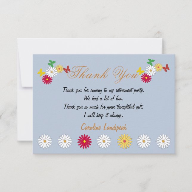 Tack för Cute Daisy & Butterflies Lycklig Pension Anteckningskort (Framsida)