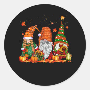 Tack för Cute Gnomes Pumpkin Fall Season Lycklig Runt Klistermärke