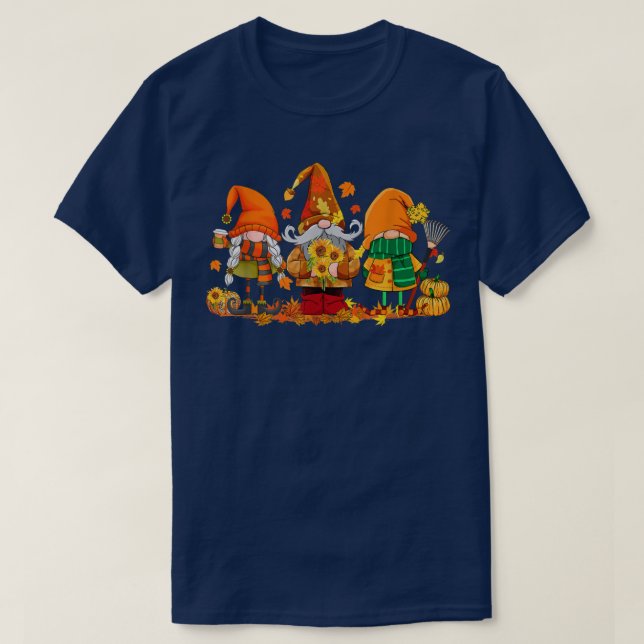 Tack för Cute Gnomes Pumpkin Fall Season Lycklig T Shirt (Design framsida)