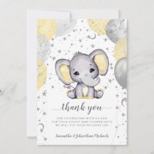 Tack för Cute Gult Baby Shower Elephant Balloes Kort
