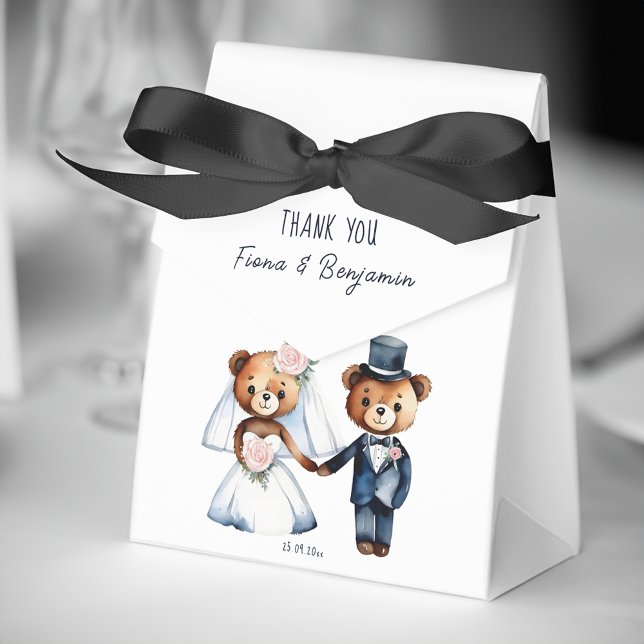 Tack för Cute nalles möhippa, bröllop! Presentaskar (Cute teddy bears bridal couple wedding thank you favor box)