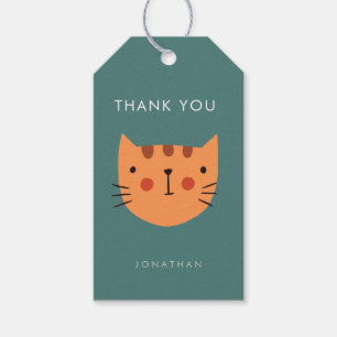 Tack för Cute Orange Cat Birthday Presentetikett