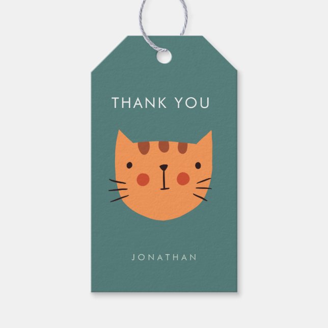 Tack för Cute Orange Cat Birthday Presentetikett (Framsidan)