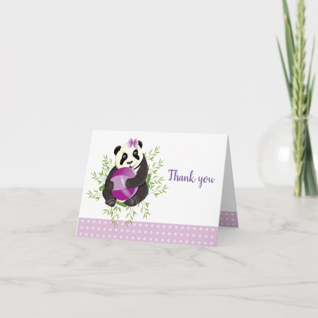 Tack för Cute Panda Bear  Rosa Dots Baby Shower Kort (Framsida)