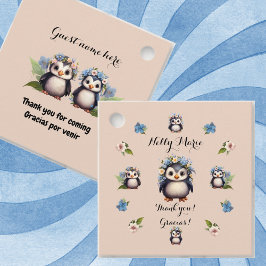 Tack för Cute Penguins Namn Bilingual Text Gracias Gåvor Etiketter