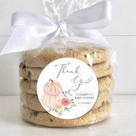 Tack för cute Pumpkin Watercolor Flicka Shower Runt Klistermärke