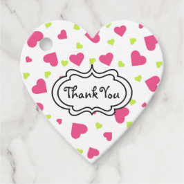 Tack för Cute Rosa och Grönt Tumbling Hearts Mönst Gåvor Etiketter
