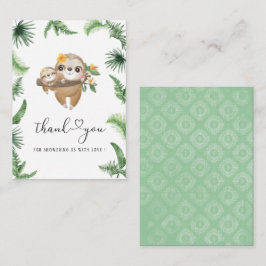 Tack för Cutie Sloth Greenery Watercolor-babydusch Anteckningskort