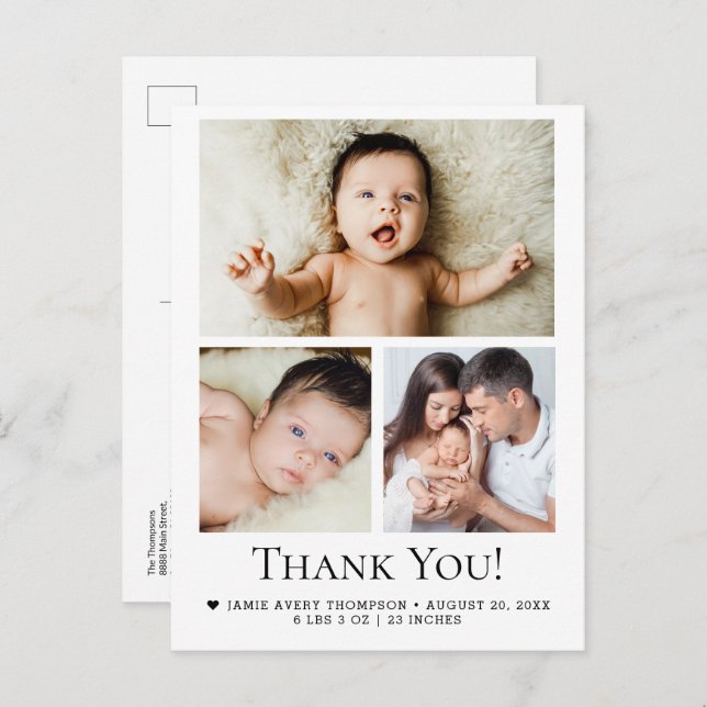 Tack för dagens 3 Baby-foto-födelseattentat Vykort (Fram/baksida)