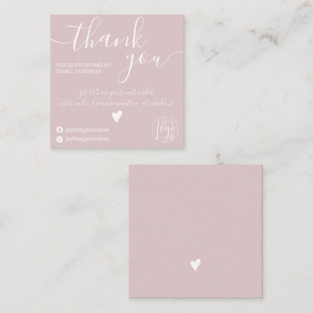 Tack för dagens minimalistiska rosa fyrkantigt visitkort (Fram/baksida)