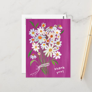 Tack för daisy-bukett handmålad Gouache Vykort