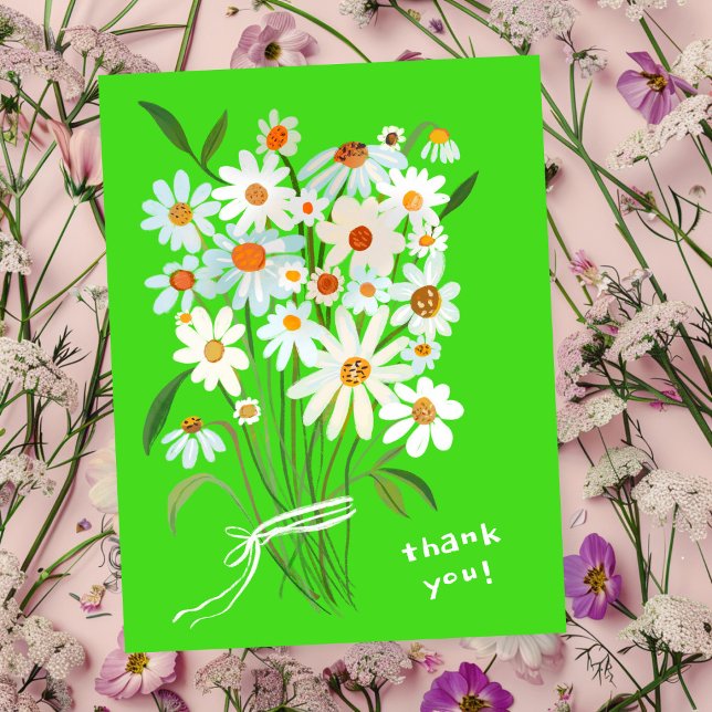 Tack för daisybukett målad i gouache vykort (Daisy Bouquet Handpainted Gouache Thank You Postcard
Lime Brat)