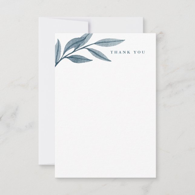Tack för den blå eleganten för löv med vattenfärg kort (Framsida)