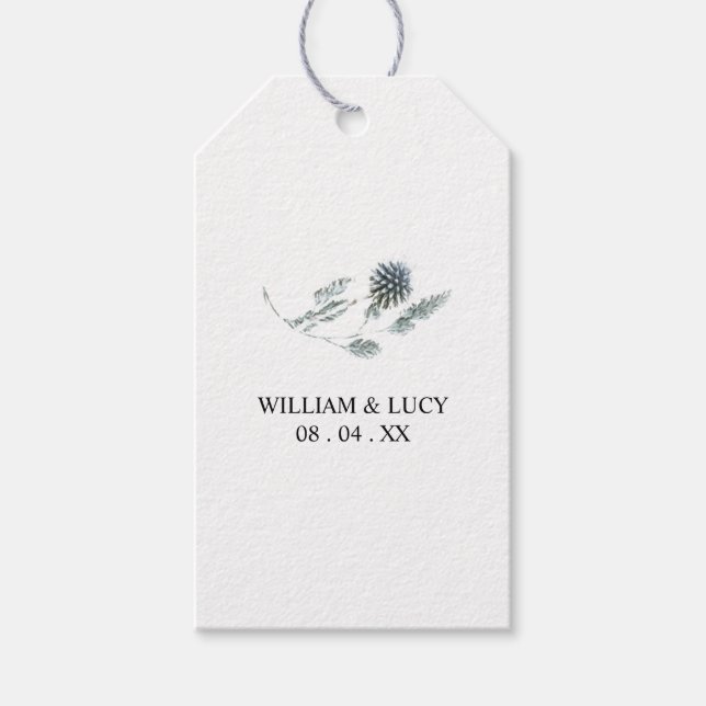 Tack för den blå tuggeln botaniska blommigten bröl presentetikett (Framsidan)