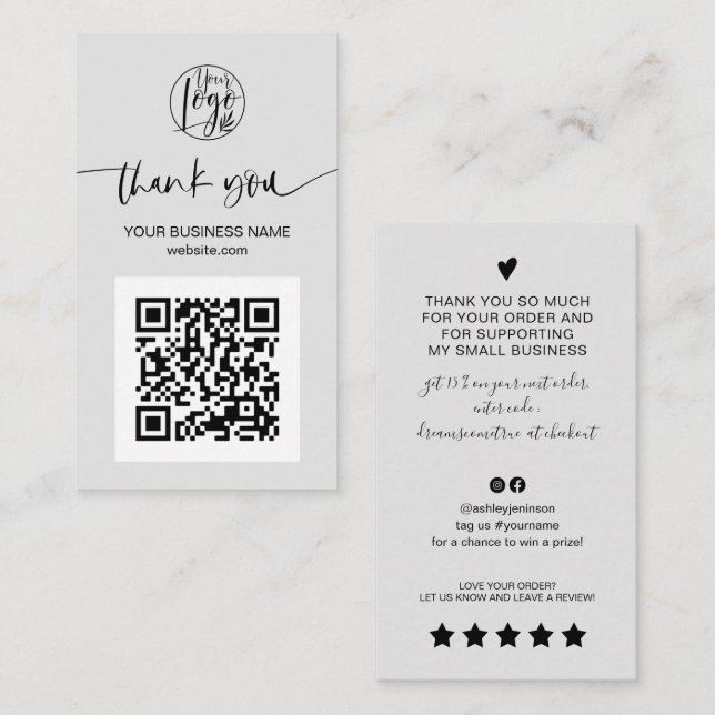 Tack för den moderna gråttet QR-koden Visitkort (Fram/baksida)