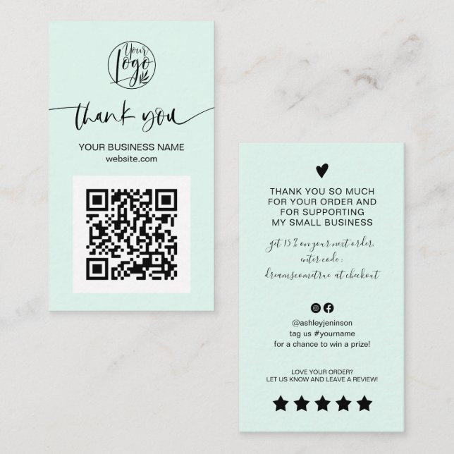 Tack för den moderna grönten QR-kod - mint. Visitkort (Fram/baksida)