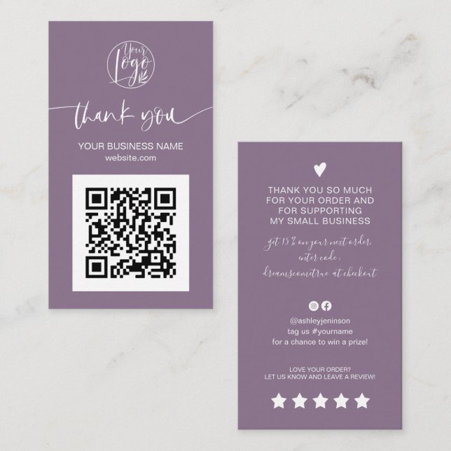 Tack för den moderna lilan QR-kod Visitkort (Fram/baksida)