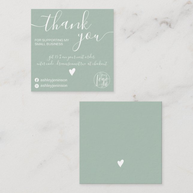 Tack för den moderna minimalistiska grönten. fyrkantigt visitkort (Fram/baksida)