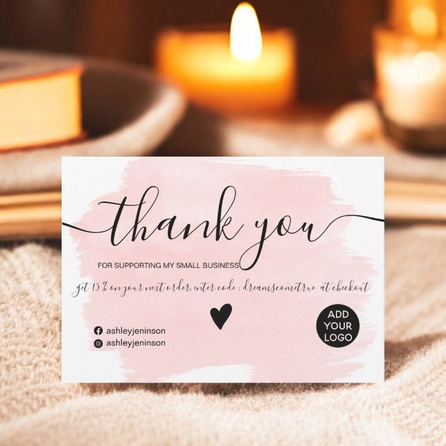 Tack för den moderna rosan av vattenfärgspenslar inbjudningar (Modern pink watercolor brushstroke order thank you invitation)