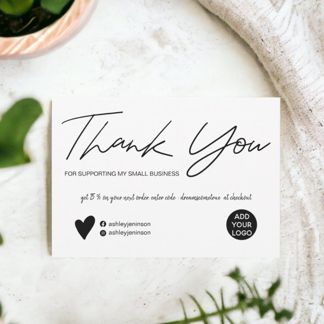 Tack för den moderna skript-svartvitt-ordningen inbjudningar (Modern script black and white order thank you invitation)