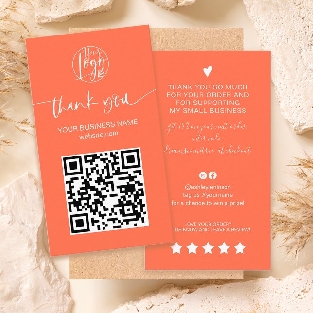 Tack för den moderna skriptkorsordern QR-kod Visitkort (Modern script QR code coral order thank you Business Card)
