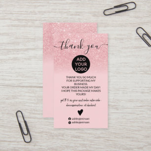Tack för den ordningen rosa glitter visitkort