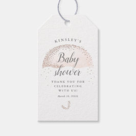 Tack för den rosa paraplybabyduschen i glitter presentetikett