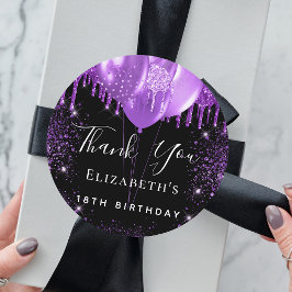 Tack för den svarta lilan glitter namn runt klistermärke