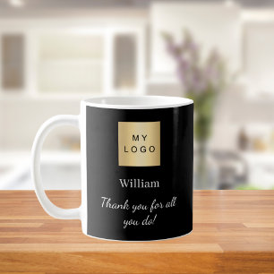 Tack för den svarta logotypen av medarbetare kaffemugg